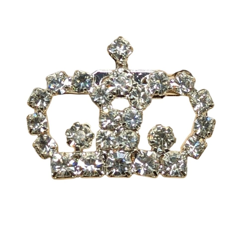 Crystal Rhinestone Crown Brooch Pin Silver Tone Elegant Jewelry Accessory For Wo
